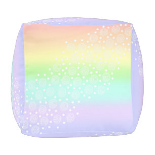 Pastel Rainbow Circles in Circles Square Pouf