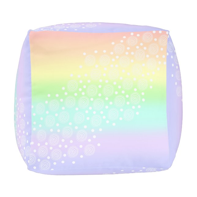 Pastel Rainbow Circles in Circles Square Pouf (Bottom)