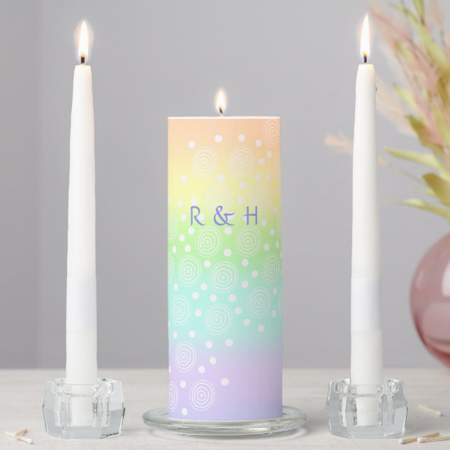 Pastel Rainbow Circles Unity Candle Set (In Situ)