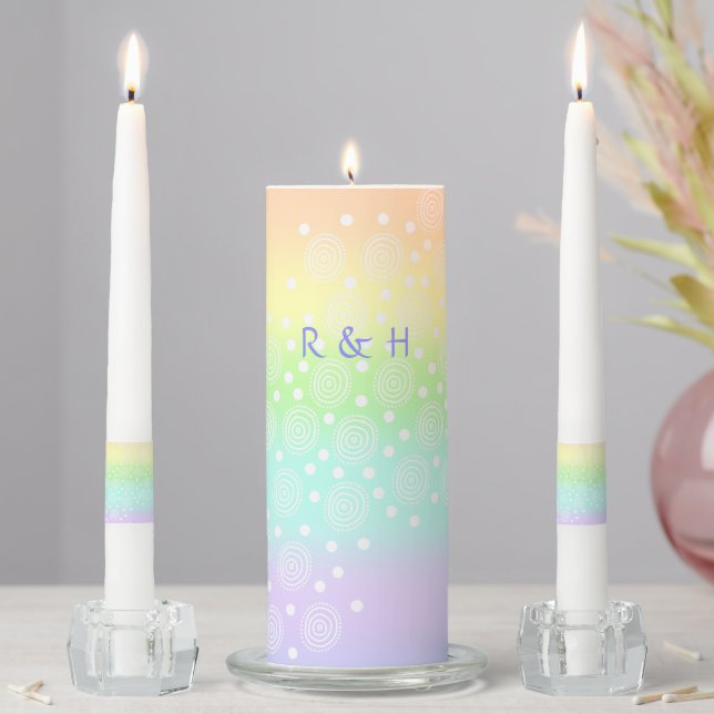 Pastel Rainbow Circles Unity Candle Set (In Situ)