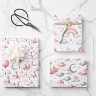 Pastel Rainbow & Cloud Celestial Baby Gift  Wrapping Paper Sheets
