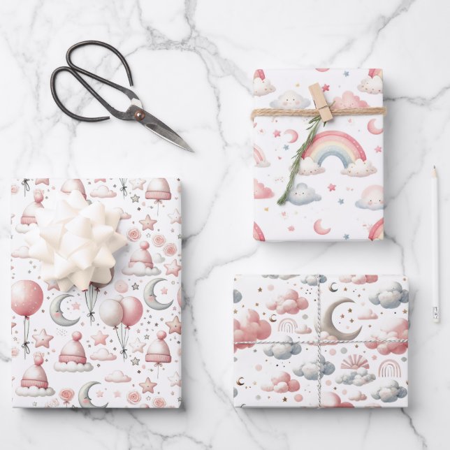 Pastel Rainbow & Cloud Celestial Baby Gift  Wrapping Paper Sheets (Front)
