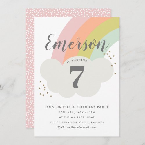 Pastel rainbow cloud childrens birthday party invitation