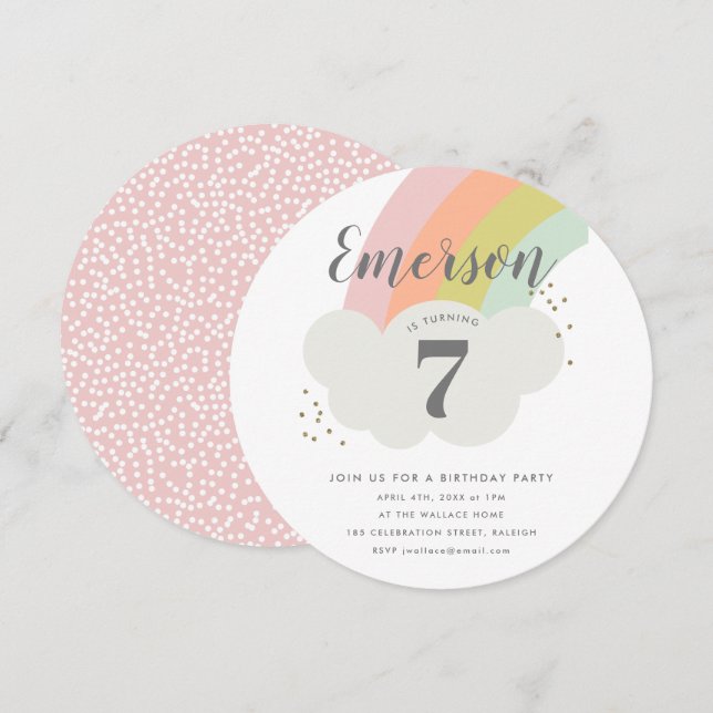 Pastel rainbow cloud childrens birthday party invitation (Front/Back)