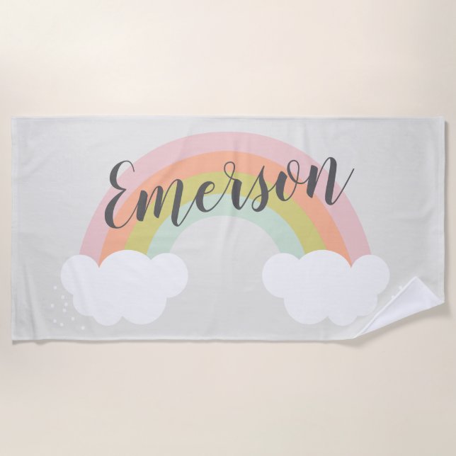 Pastel Rainbow Cloud Cute Modern Kids Beach Towel (Front)