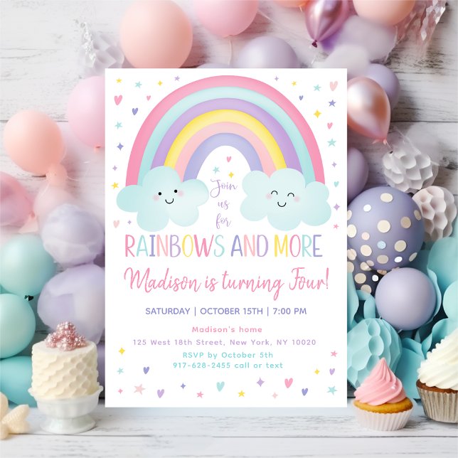 Pastel Rainbow Cloud Girl Fourth Birthday Invitation (Creator Uploaded)