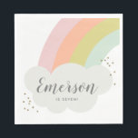 Pastel Rainbow Cloud Kids Birthday Napkins<br><div class="desc">A modern kids birthday party napkin featuring colorful arching rainbow and white fluffy cloud. Easily customize with your child's name and age for a personal touch to your party decor.</div>