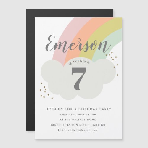 Pastel Rainbow Cloud Kids Birthday Party Magnetic Invitation