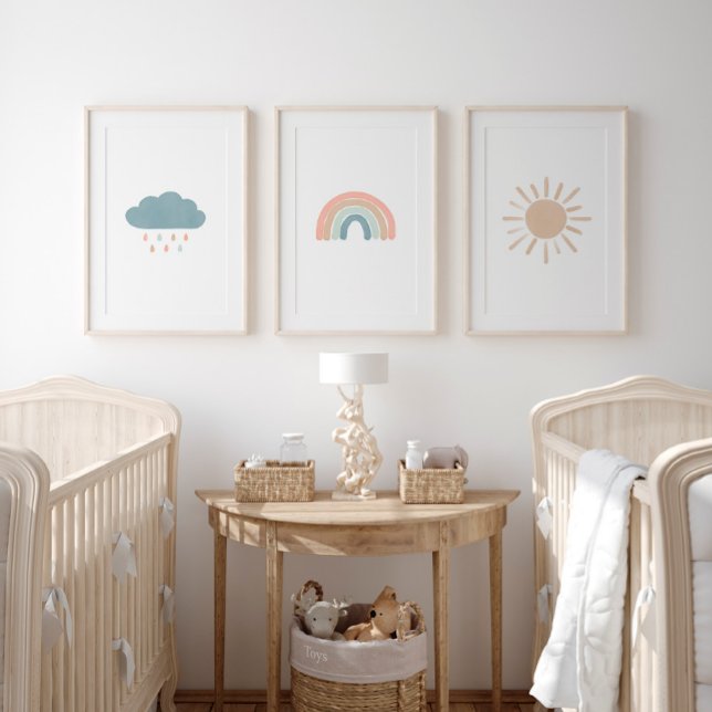 Pastel Rainbow Cloud Sun Girl Nursery Decor Wall Art Sets (Creator Uploaded)