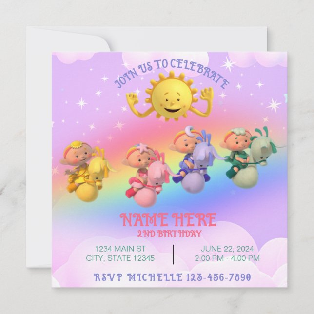 Pastel Rainbow Cloudbabies Birthday Invitation (Front)