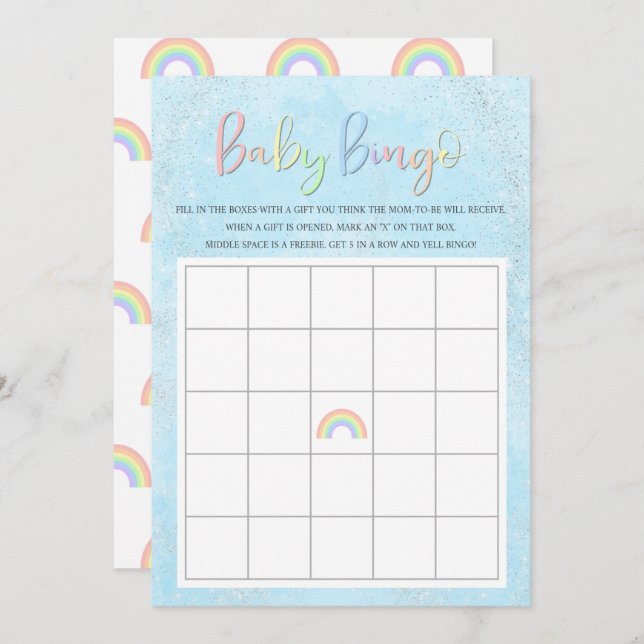 Pastel Rainbow & Clouds Baby Bingo Invitation (Front/Back)