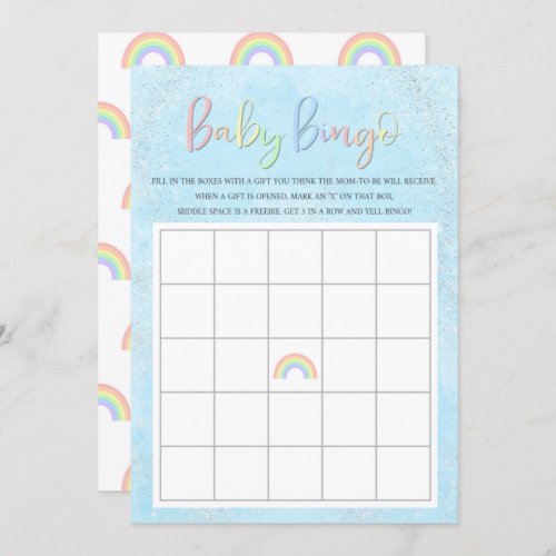 Pastel Rainbow  Clouds Baby Bingo Invitation