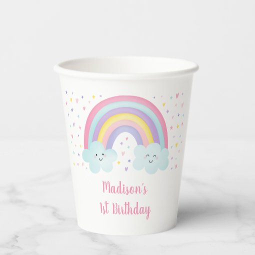 Pastel Rainbow Clouds Birthday Paper Cups Zazzle