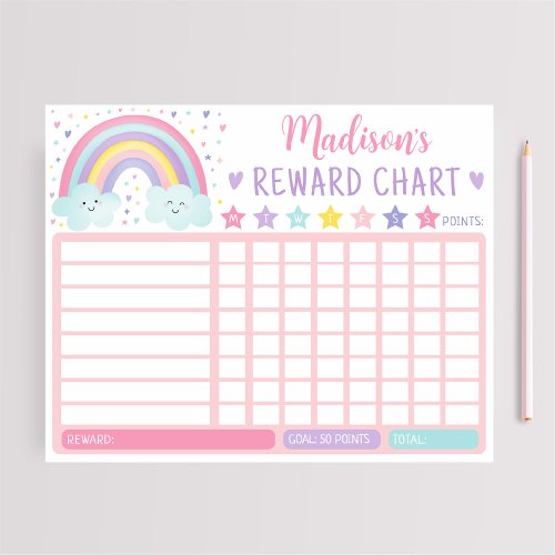 Pastel Rainbow Clouds Reward Chart Chore Chart Notepad
