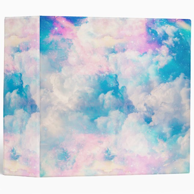 Pastel Rainbow Cloudy Sky Aesthetic 3 Ring Binder (Front/Spine)