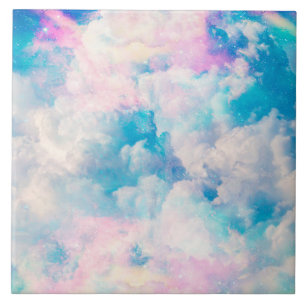 Pastel Rainbow Cloudy Sky Aesthetic Ceramic Tile