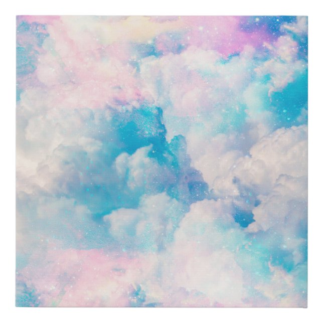 Pastel Rainbow Cloudy Sky Aesthetic Faux Canvas Print (Front)
