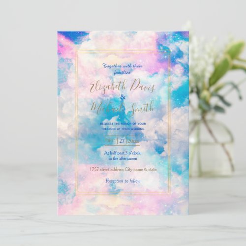 Pastel Rainbow Cloudy Sky Aesthetic Invitation