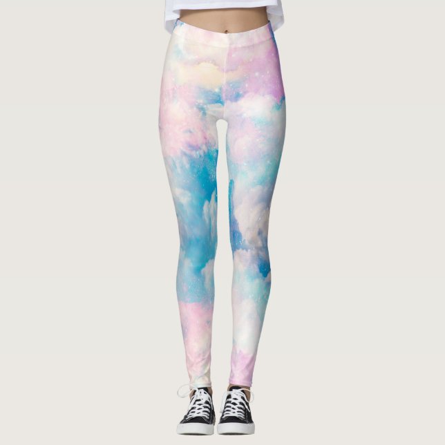 Pastel Rainbow Cloudy Sky Aesthetic Leggings (Front)