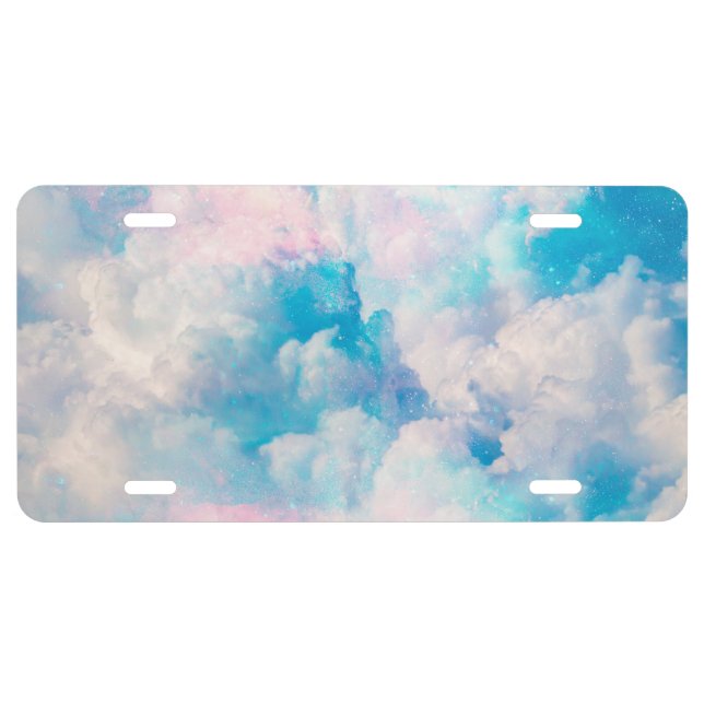 Pastel Rainbow Cloudy Sky Aesthetic License Plate (Front)