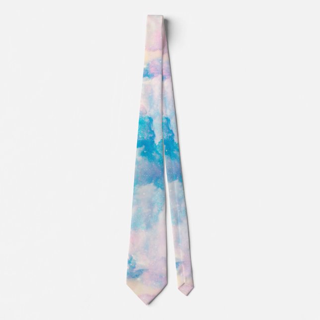 Pastel Rainbow Cloudy Sky Aesthetic Neck Tie (Front)
