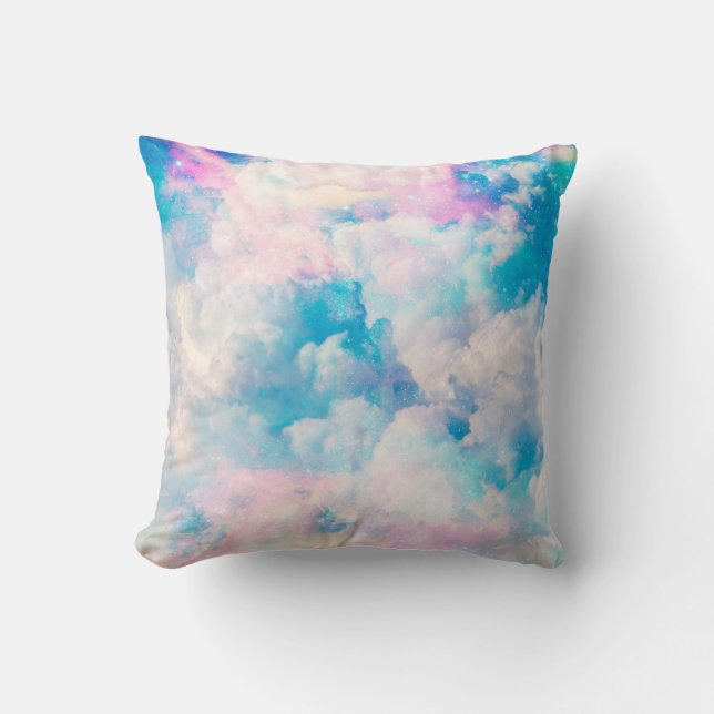 Pastel Rainbow Cloudy Sky Aesthetic Throw Pillow (Front)