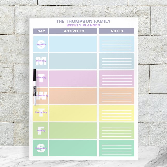 Pastel Rainbow Color Block Family Weekly Schedule Dry Erase Board (Creator Uploaded)