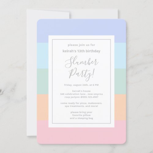 Pastel Rainbow Color Block Slumber Party Birthday Invitation
