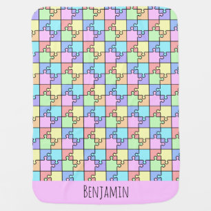 Pastel Rainbow Color Puzzle Geometric Name Baby Blanket