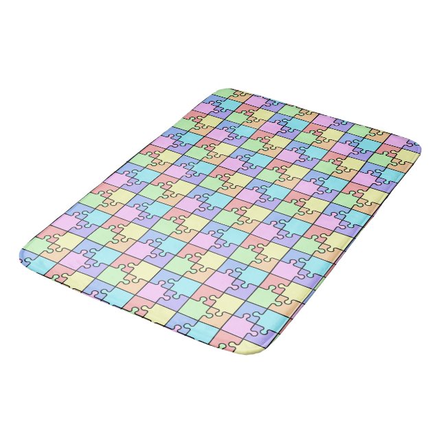Pastel Rainbow Color Puzzle Geometric Pattern Bath Mat (Angled)