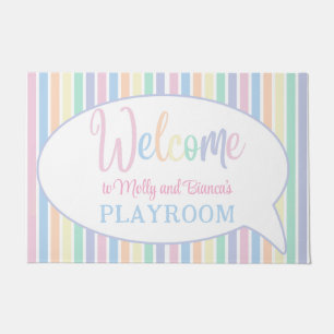 Pastel rainbow color striped welcome kids playroom doormat
