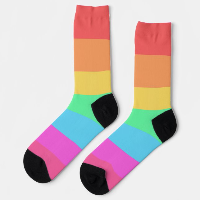 Pastel Rainbow Color Stripes Design  Socks (Left)