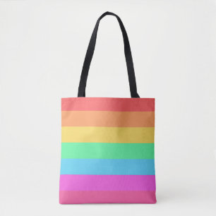 Pastel Rainbow Color Stripes Design Tote Bag
