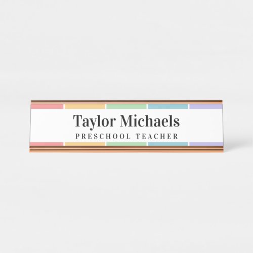 Pastel Rainbow Color Swatch Gradient Name Title Desk Name Plate