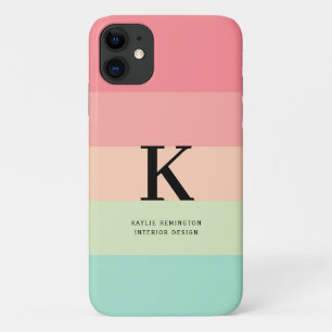 Pastel Rainbow Colorblock Stripe Pink Monogram on iPhone 11 Case