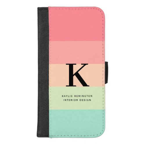 Pastel Rainbow Colorblock Stripe Pink Monogram on iPhone 87 Plus Wallet Case