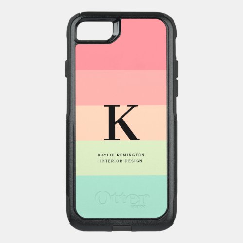 Pastel Rainbow Colorblock Stripe Pink Monogram on OtterBox Commuter iPhone SE87 Case