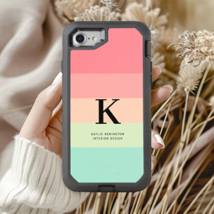 Pastel Rainbow Colorblock Stripe Pink Monogram on OtterBox Defender iPhone SE/8/7 Case