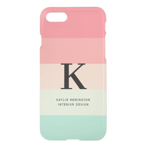 Pastel Rainbow Colorblock Stripe Pink Monogram on iPhone SE87 Case