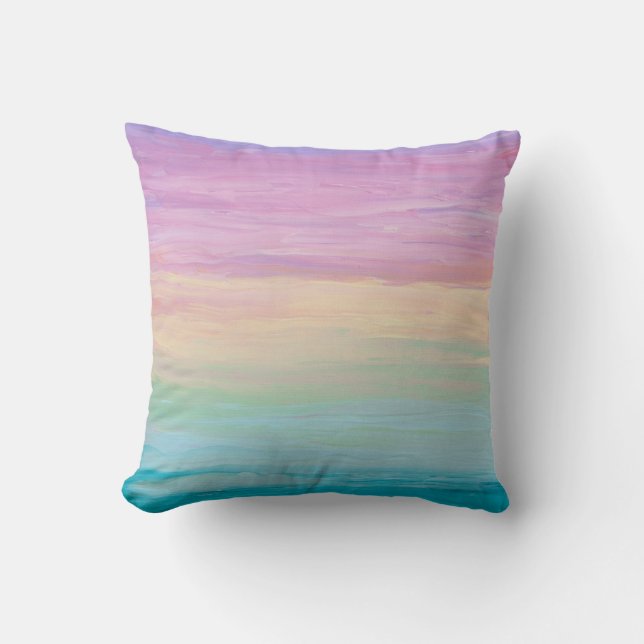 Pastel Rainbow Colored Abstract Painting Throw Pillow (Front)