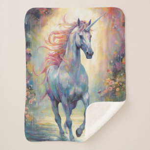 Pastel Rainbow Colored Beautiful Unicorn Sherpa Blanket