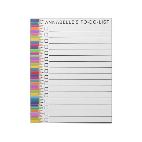 Pastel Rainbow Colored Pencils List Personalize Notepad