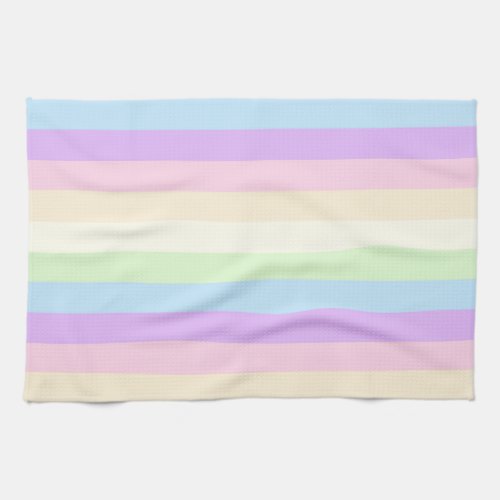 Pastel Rainbow Colored Stripe Pattern Kitchen Towel