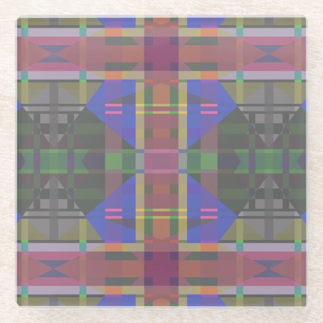 Pastel Rainbow Colorful Geometric Glass Coaster (Front)