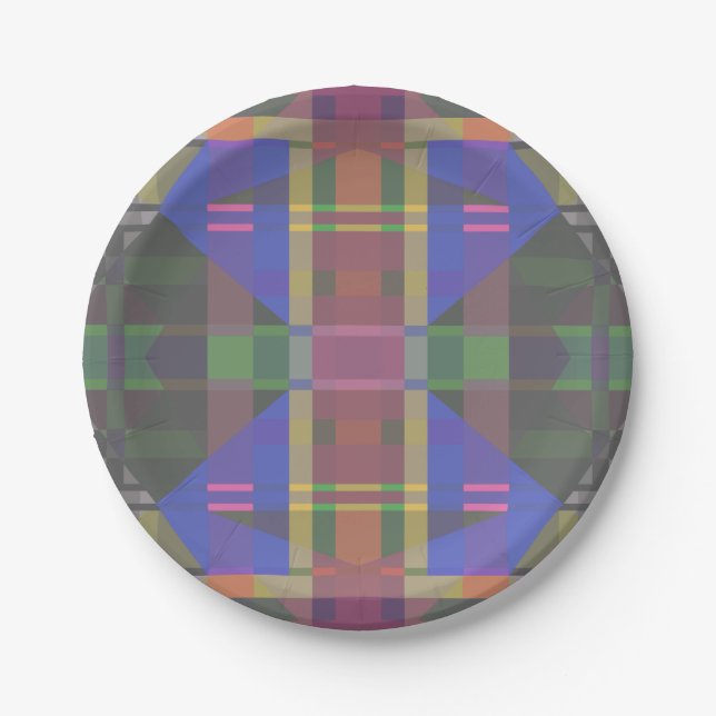 Pastel Rainbow Colorful Geometric Paper Plates (Front)