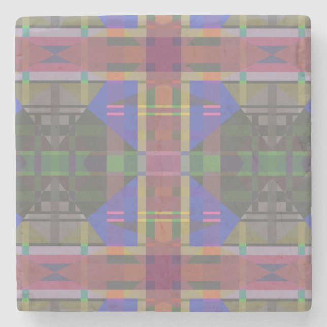 Pastel Rainbow Colorful Geometric Stone Coaster (Front)