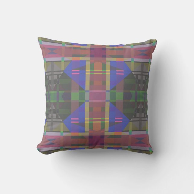Pastel Rainbow Colorful Geometric Throw Pillow (Front)