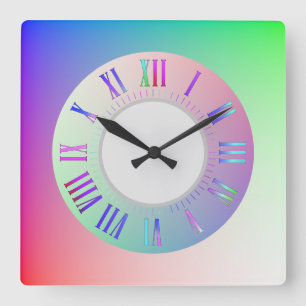 Pastel Rainbow Colorful Roman Hour, Minute Marks Square Wall Clock