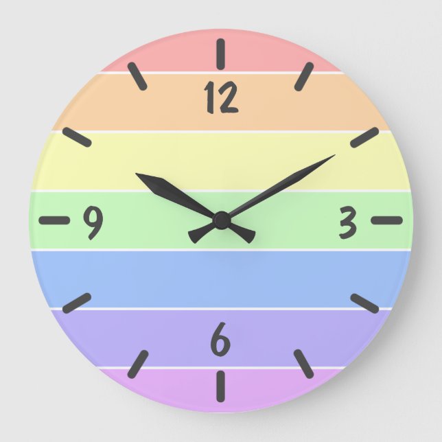 Pastel Rainbow Colorful Stripes Pattern Large Cloc Clock (Front)