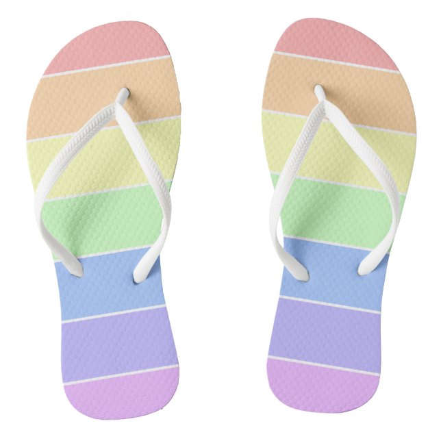 Pastel Rainbow Colorful Stripes Pattern Summer Flip Flops (Footbed)
